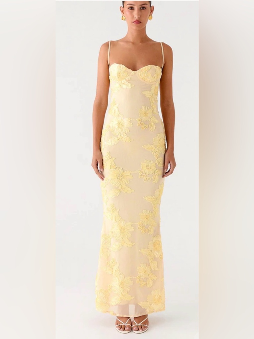 SOLD****Peppermayo Pale Yellow Floral Lace Maxi Dress